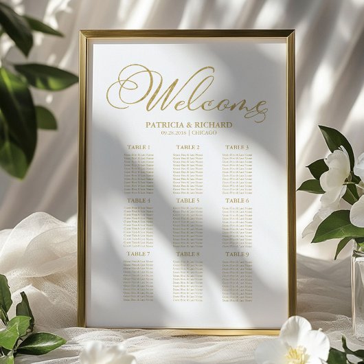 9 Tische Hochzeitsdiagramm Gold Foil Poster