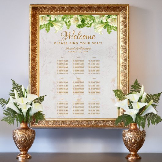 9 Tische Hochzeitskarte Marmor Weiße Lilien Poster