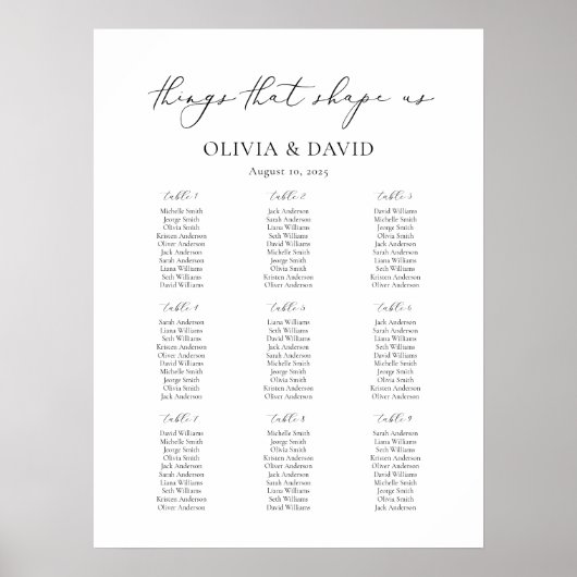 9 Tische Simple Things that shape us Sitzplan Poster (Vorne)