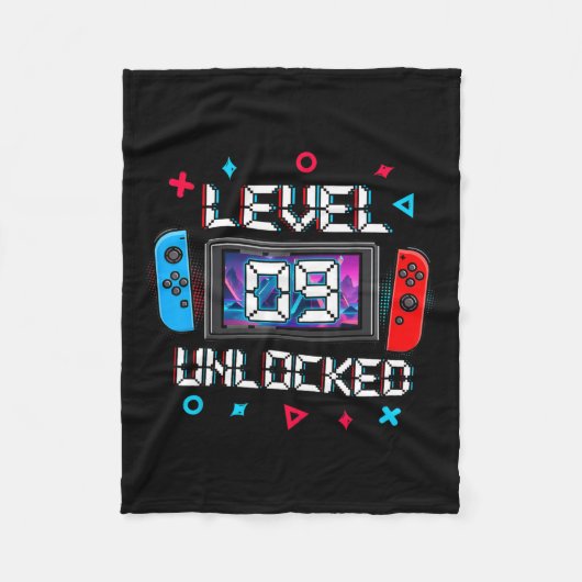 9 Unverriegelter Gamer 9. Geburtstag Geschenk Vide Fleecedecke (Vorderseite)
