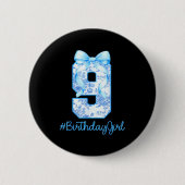 9 Year Old Birthday Girl Coquette Bow 9th Birthday Button (Vorderseite)