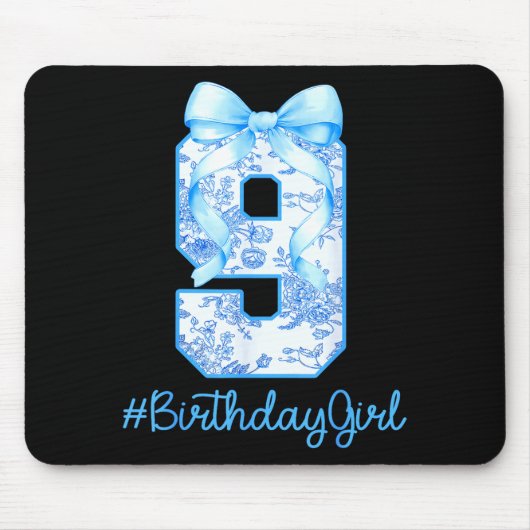 9 Year Old Birthday Girl Coquette Bow 9th Birthday Mousepad (Vorne)