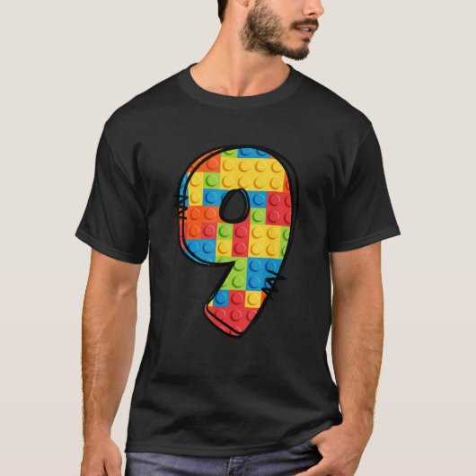 9 Year Old Blocks Building Master Builder 9th Birt T-Shirt (Vorderseite)