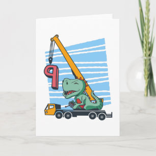 9 Years 9th Birthday Mobile Crane Dinosaur Karte