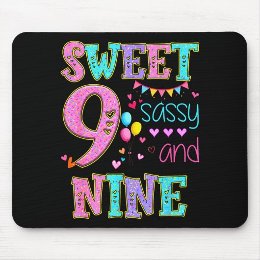 9 Years Old Sweet Sy And Nine Birthday Girl Donut  Mousepad (Vorne)