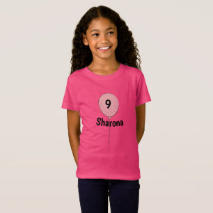 9. Zahl Neun Geburtstag mit Name & Pink Ballon T-Shirt