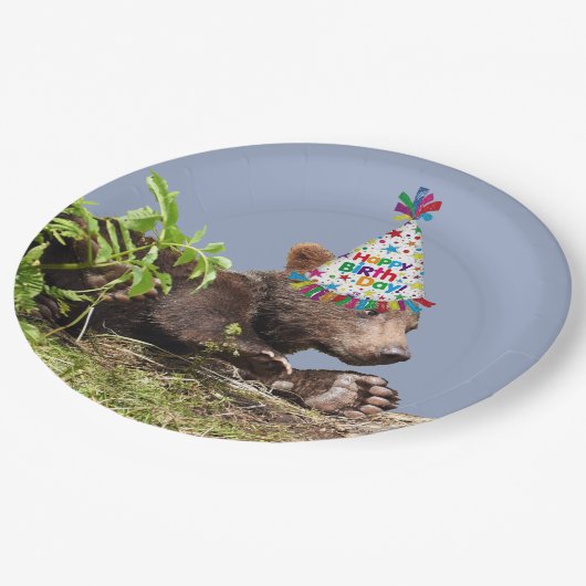 9 Zoll Papierplatte mit Grizzlybär Pappteller (Schrägansicht)
