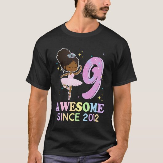 9th Bday Awesome Since 2012 Melanin Pride African  T-Shirt (Vorderseite)