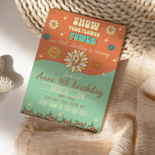 9th birthday bohemian groovy style retro einladung