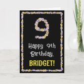 9th Birthday: Floral Flowers Number, Custom Name Karte (Vorderseite)