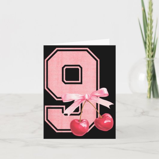 9th Birthday Girl Cherry Coquette Bow 9 Year Old G Karte (Vorderseite)