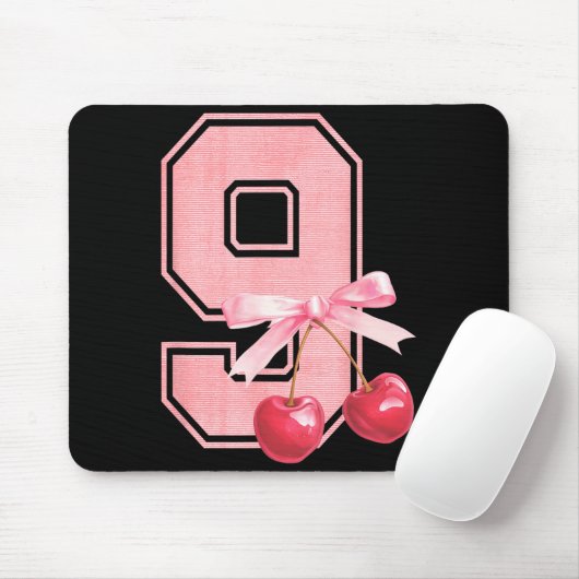 9th Birthday Girl Cherry Coquette Bow 9 Year Old G Mousepad (Mit Mouse)