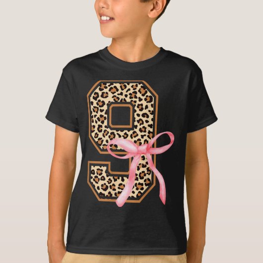 9th Birthday Girl Nk Coquette Bow Leopard 9 Year O T-Shirt (Vorderseite)
