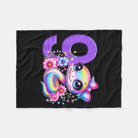 9th Birthday Girl Snake Party Rainbow Coquette Bow Fleecedecke (Vorderseite (Horizontal))