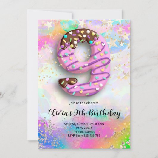 9th Birthday Girls Invitation Einladung (Vorderseite)