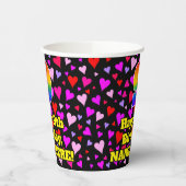 9th Birthday: Loving Hearts Pattern, Rainbow 9 Pappbecher (Links)