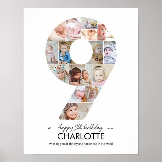 9th Birthday Number 9 Photo Collage Custom Picture Poster (Vorne)