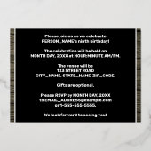 9th Birthday Party: Bold, Faux Wood Grain Pattern Folieneinladung (Rückseite)