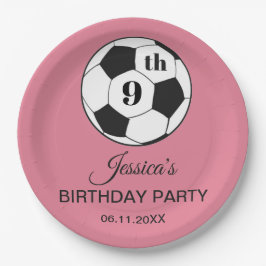 9th Birthday Party Soccer Pink Girl Sports Pappteller