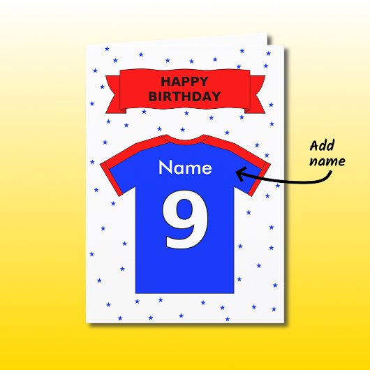 9th birthday red blue t-shirt add a name karte
