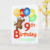 9th Birthday Royal Teddy Bear Karte (Gelbe Blume)