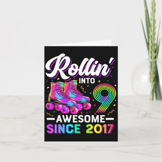 9th Birthday Shirt Girl Nine 9 Year Old Roller Ska Karte (Vorderseite)