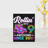 9th Birthday Shirt Girl Nine 9 Year Old Roller Ska Karte (Gelbe Blume)
