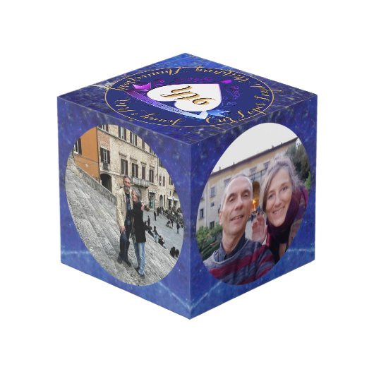 9th Wedding Anniversary Lapis 4 Photos Würfel (Rückseite Schrägansicht)