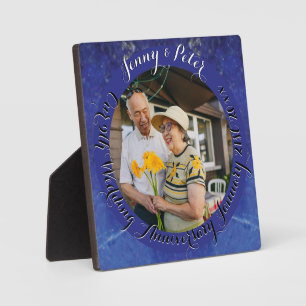 9th Wedding Anniversary Round Lapis Lazuli Frame Fotoplatte