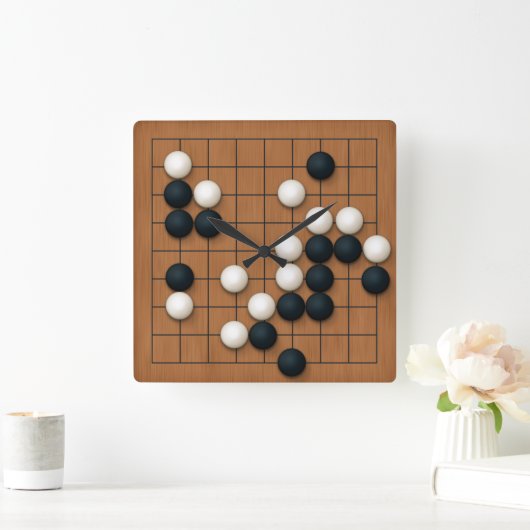 9x9 Go Board mit Steinen (braun) Quadratische Wanduhr (Zuhause)
