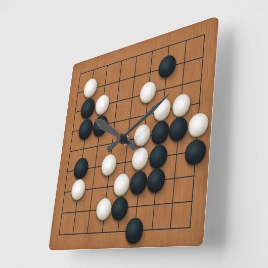9x9 Go Board mit Steinen (braun) Quadratische Wanduhr (Winkel)