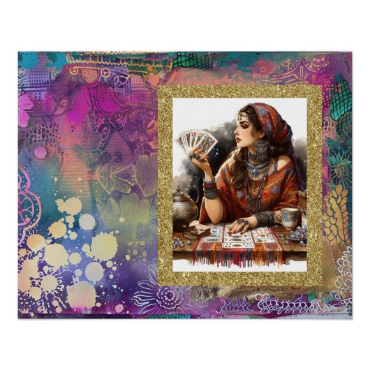 *~* A100 . Boho Sinti und Roma Woman Psychic Card Poster (Vorderseite)