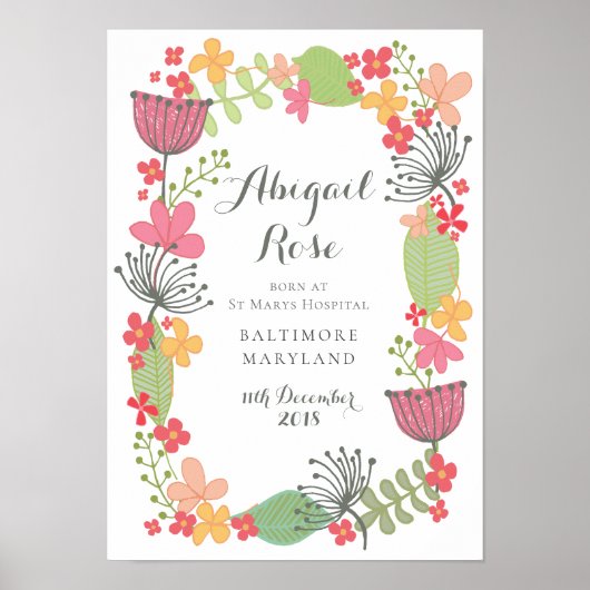 A3 Neue Baby Girl Geburtserklärung Keepake Poster (Vorne)