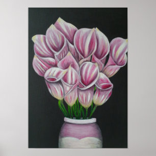 A3 Schöne rosafarbene Blume Acrylmalerei Druck Poster