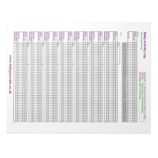 A4 Baby-Activity-Log Notizblock (Vorderseite)