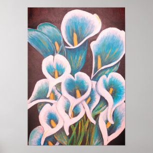 A4 Schöne Aquamarine Blume Acrylmalerei Druck Poster