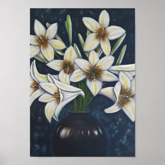 A4 Schöne weiße Blume Acrylmalerei Druck Poster (Vorne)