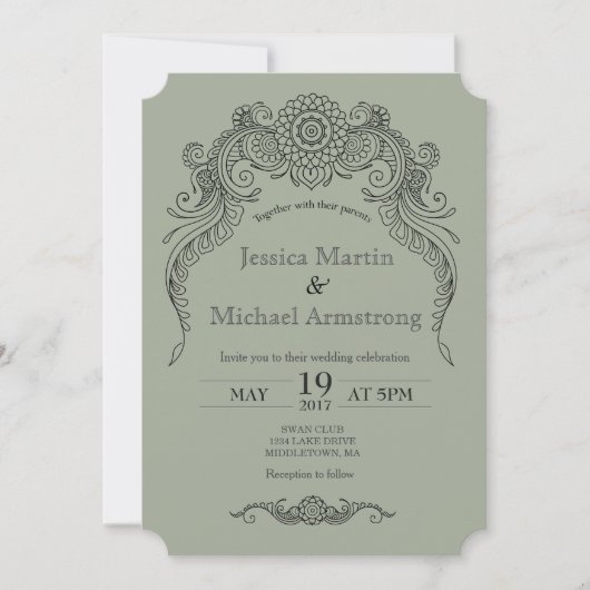A4-Vintage Scroll Design Hochzeitskarte Einladung (Vorderseite)