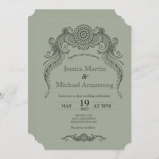 A4-Vintage Scroll Design Hochzeitskarte Einladung (Vorne/Hinten)
