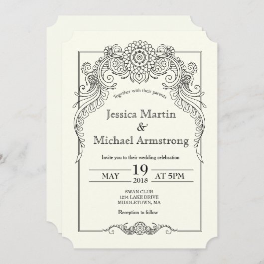 A6-Vintage Scroll Design Hochzeitskarte Einladung (Vorne/Hinten)