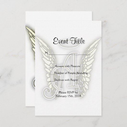 A - Angel Alphabet Anfangsbuchstaben Wings Halo Einladung (Vorne/Hinten)