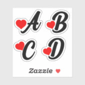 A B C D Briefe mit Herzen Aufkleber (Blatt)