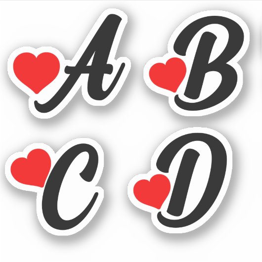 A B C D Briefe mit Herzen Aufkleber (Vorderseite)