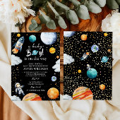 A Baby Boy Is On The Way Black Space Baby Shower Einladung