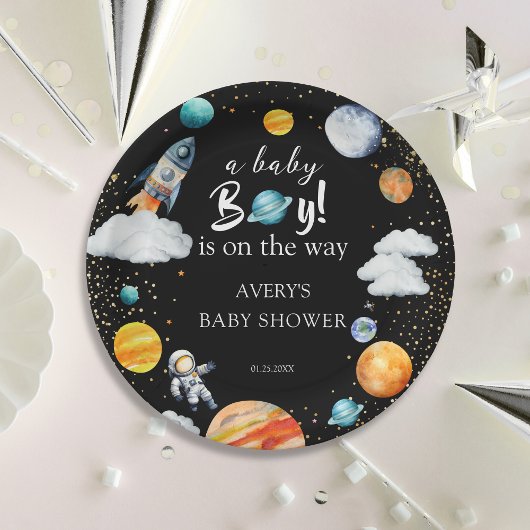 A Baby Boy Is On The Way Space Baby Shower Pappteller