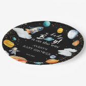 A Baby Boy Is On The Way Space Baby Shower Pappteller (Schrägansicht)