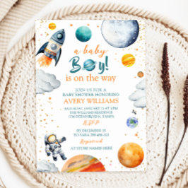 A Baby Boy Is On The Way Space Theme Baby Shower Einladung