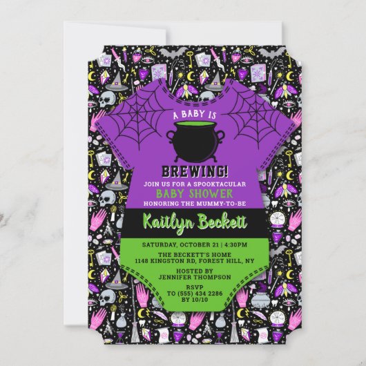 "A Baby is brew" Moderne Halloween-Kinderdusche Einladung (Vorderseite)