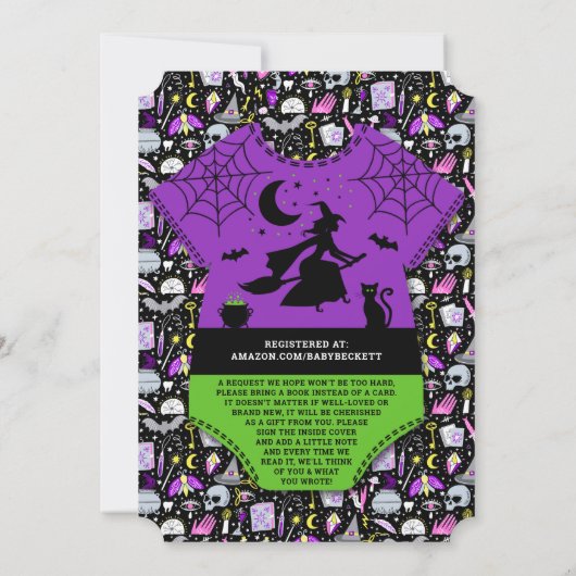 "A Baby is brew" Moderne Halloween-Kinderdusche Einladung (Rückseite)