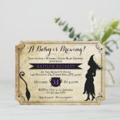 "A Baby is brew" Vintage Halloween-Kinderdusche Einladung (Stehend Vorderseite)